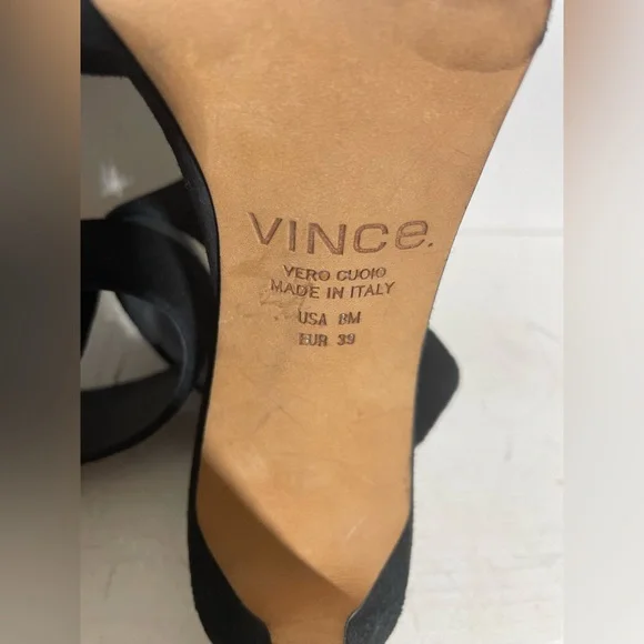 VINCE “GITA” Black Suede Ankle Strap Heeled Sandal Size 8 - Picture 7 of 9